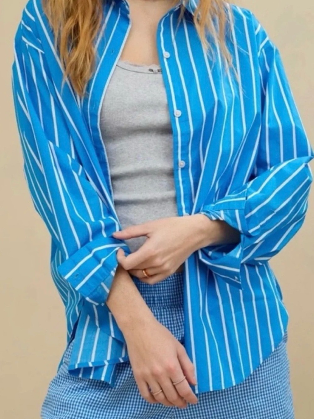 aerie Bright Blue and White Vertical Stripe Button-Down Shirt